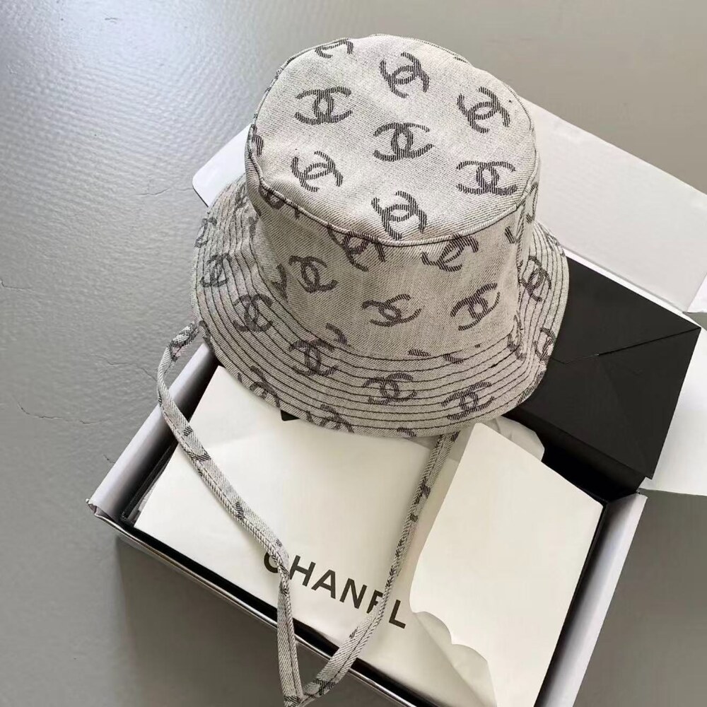 Chanel All Over CC Logo Denim Bucket Hat in Grey - Picture 2 of 4